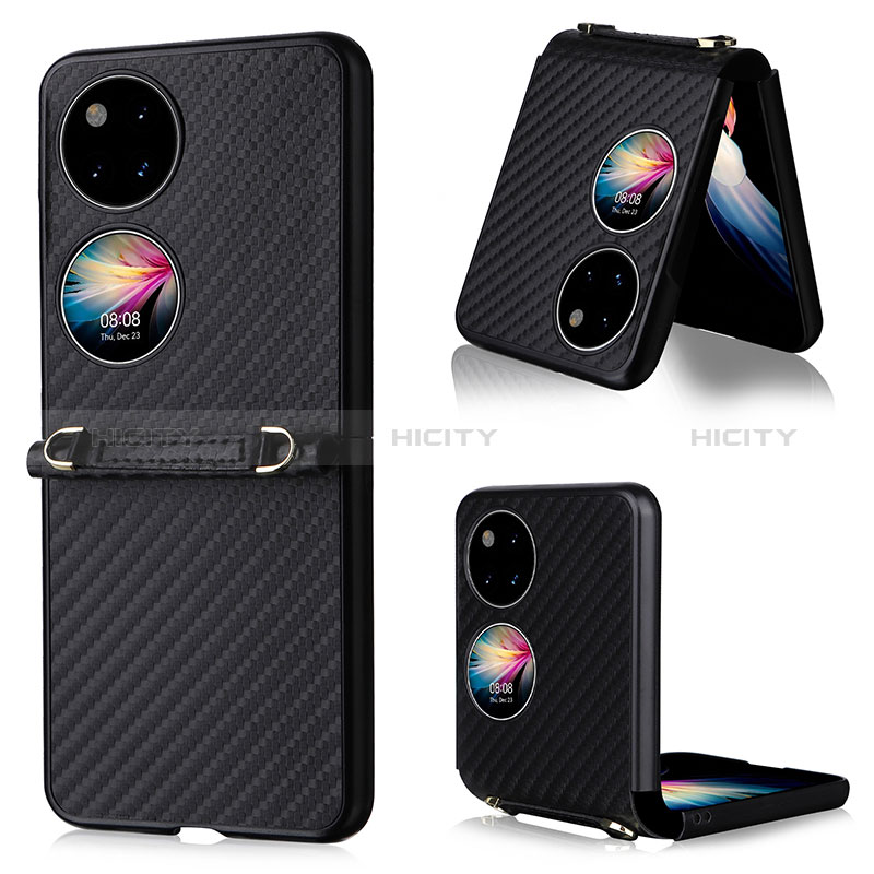 Custodia Lusso Pelle e Plastica Opaca Cover BY1 per Huawei P60 Pocket Nero