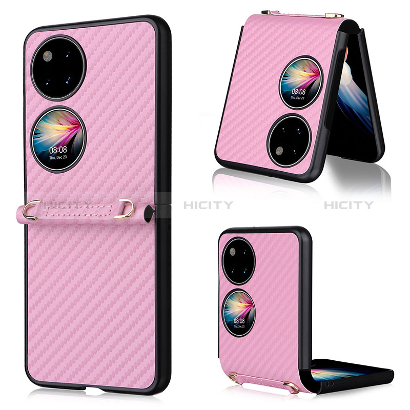 Custodia Lusso Pelle e Plastica Opaca Cover BY1 per Huawei P60 Pocket Rosa
