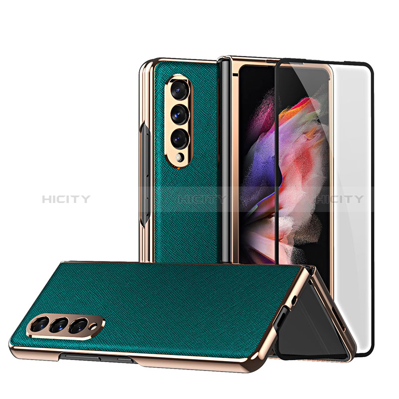 Custodia Lusso Pelle e Plastica Opaca Cover C02 per Samsung Galaxy Z Fold3 5G Verde