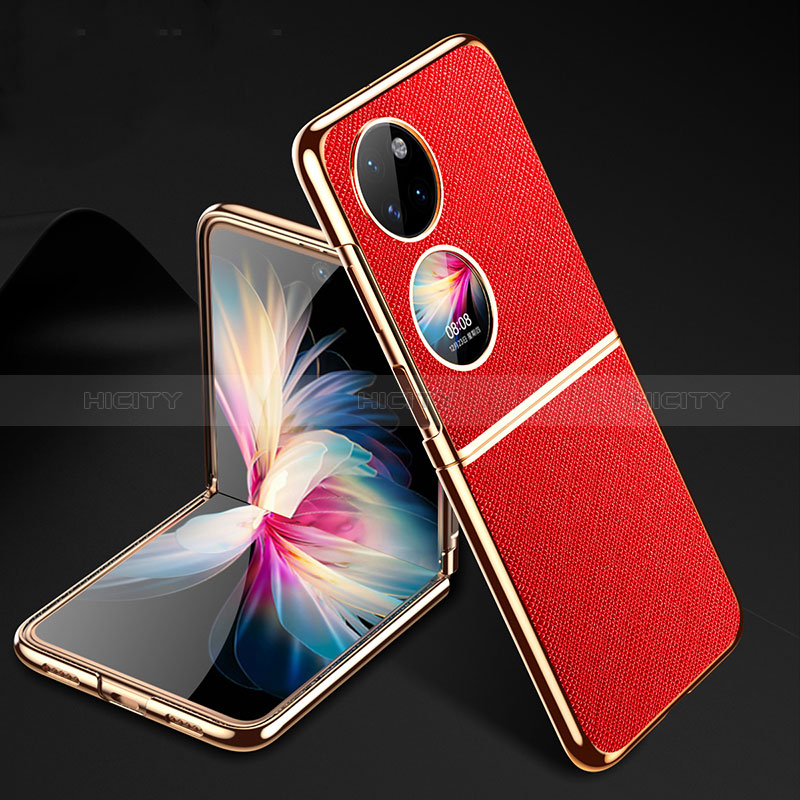 Custodia Lusso Pelle e Plastica Opaca Cover GS1 per Huawei P50 Pocket Rosso