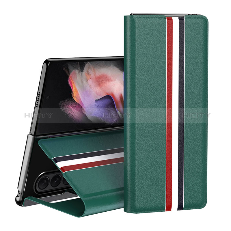 Custodia Lusso Pelle e Plastica Opaca Cover H02 per Samsung Galaxy Z Fold3 5G Verde