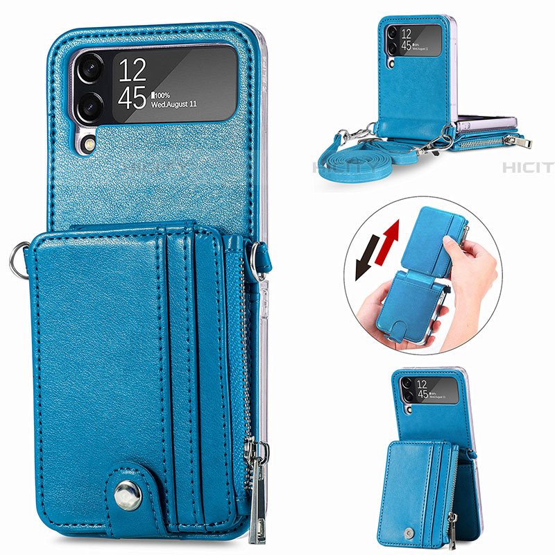 Custodia Lusso Pelle e Plastica Opaca Cover H06 per Samsung Galaxy Z Flip4 5G Blu