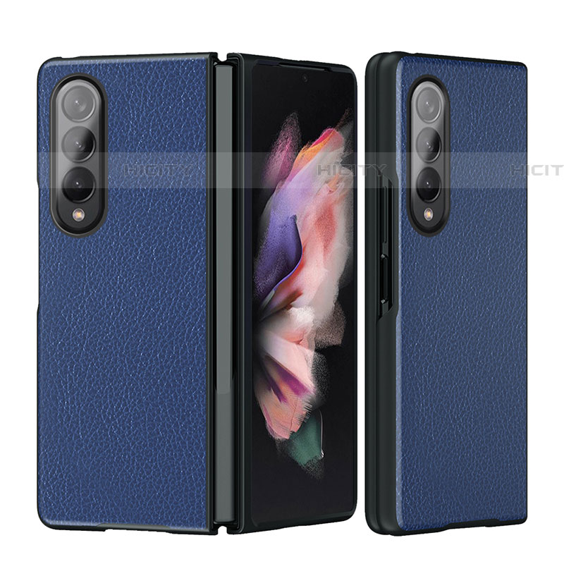 Custodia Lusso Pelle e Plastica Opaca Cover L08 per Samsung Galaxy Z Fold4 5G Blu