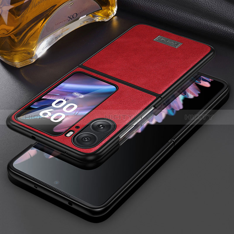 Custodia Lusso Pelle e Plastica Opaca Cover LD1 per Oppo Find N2 Flip 5G Rosso