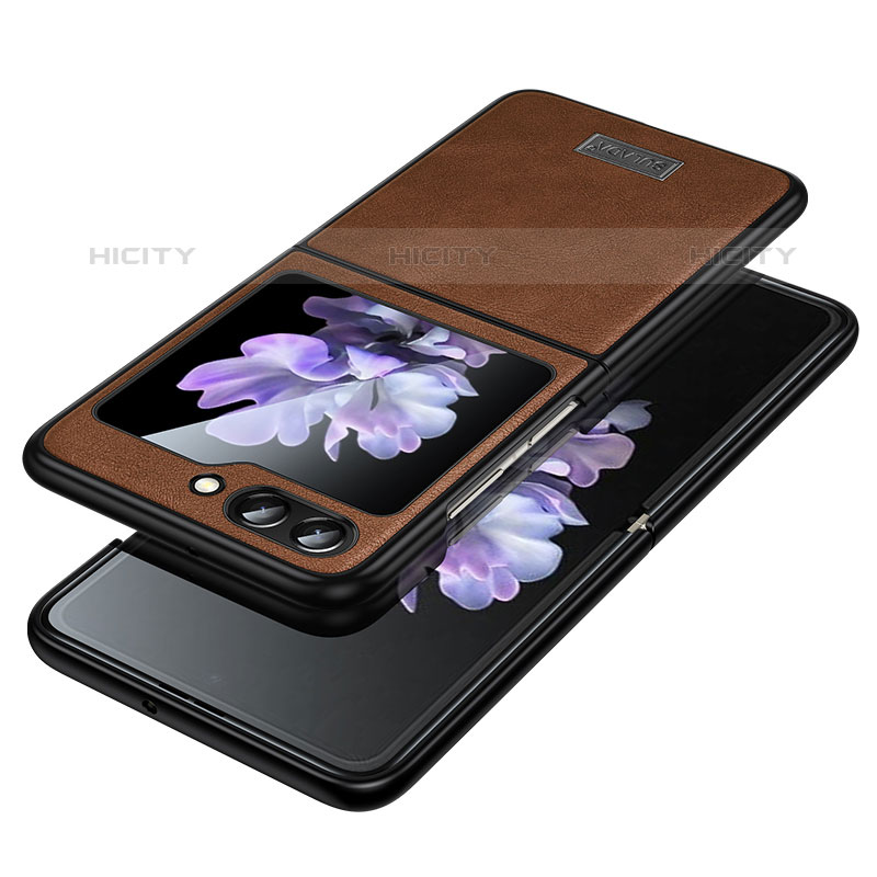 Custodia Lusso Pelle e Plastica Opaca Cover LD2 per Samsung Galaxy Z Flip5 5G Marrone