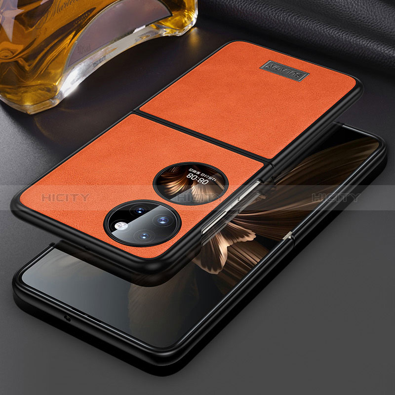 Custodia Lusso Pelle e Plastica Opaca Cover LD3 per Huawei P50 Pocket Arancione