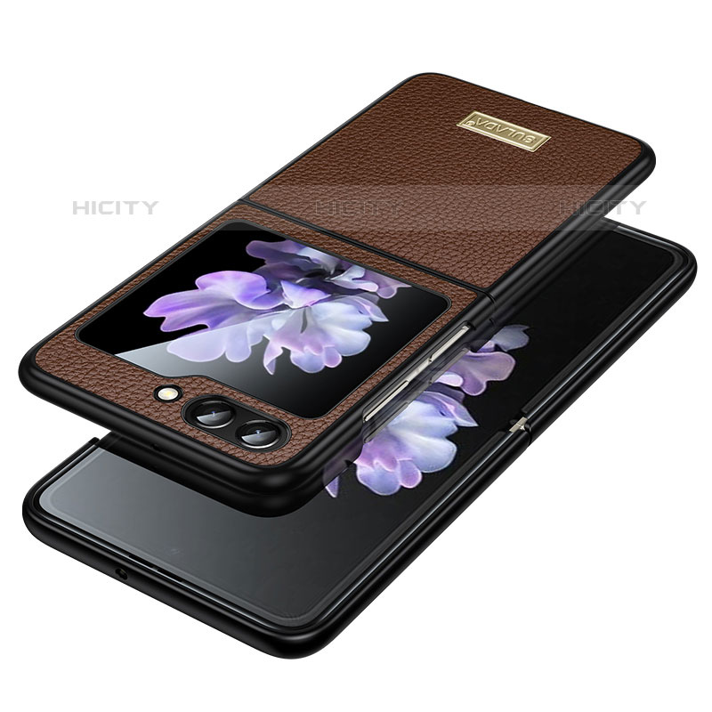 Custodia Lusso Pelle e Plastica Opaca Cover LD3 per Samsung Galaxy Z Flip5 5G Marrone