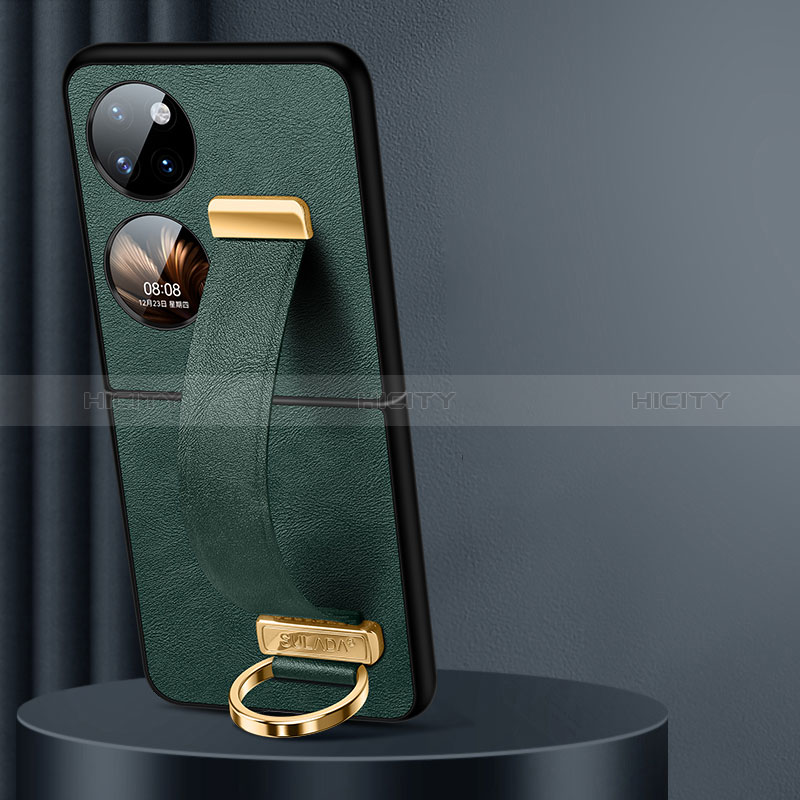 Custodia Lusso Pelle e Plastica Opaca Cover LD4 per Huawei P50 Pocket Verde