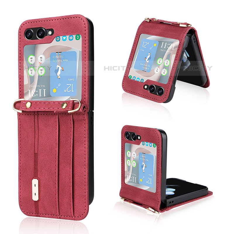 Custodia Lusso Pelle e Plastica Opaca Cover LZ2 per Samsung Galaxy Z Flip5 5G Rosso