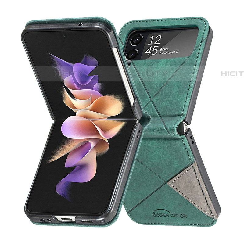 Custodia Lusso Pelle e Plastica Opaca Cover per Samsung Galaxy Z Flip4 5G Verde