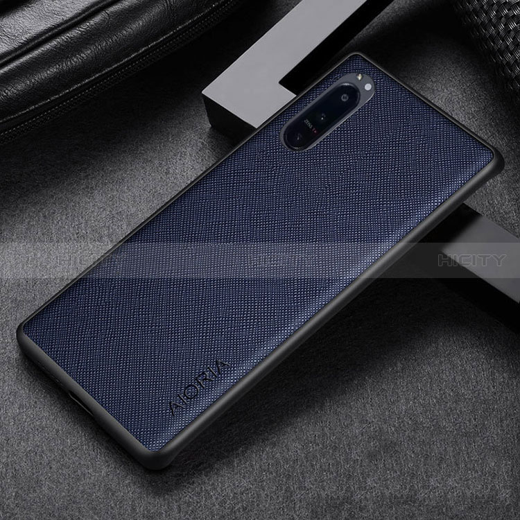 Custodia Lusso Pelle e Plastica Opaca Cover per Sony Xperia 1 III Blu