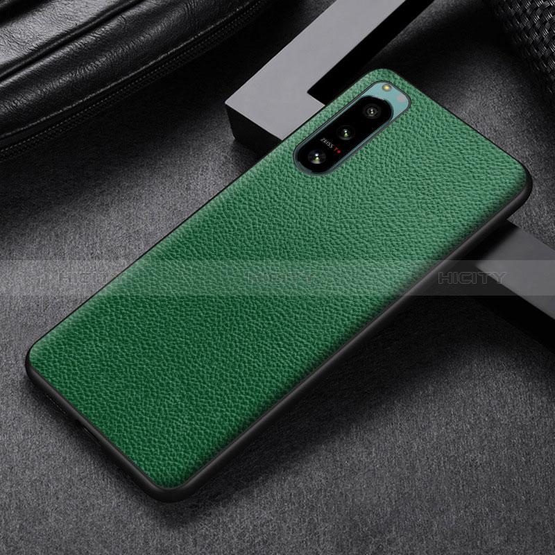 Custodia Lusso Pelle e Plastica Opaca Cover per Sony Xperia 5 II Verde