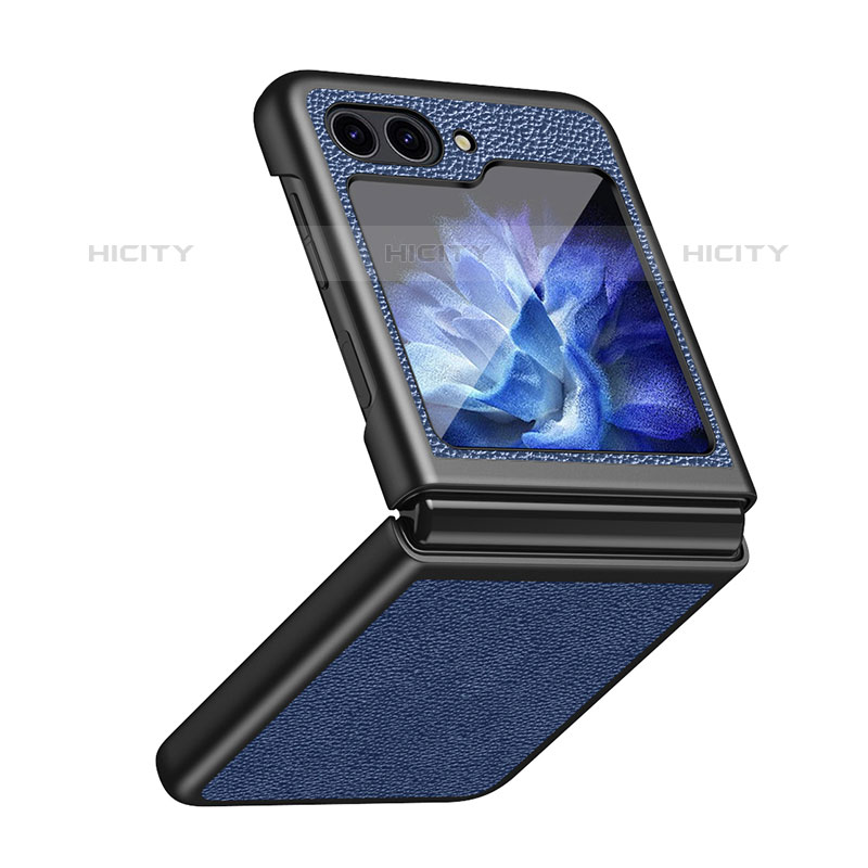 Custodia Lusso Pelle e Plastica Opaca Cover QH2 per Samsung Galaxy Z Flip5 5G Blu