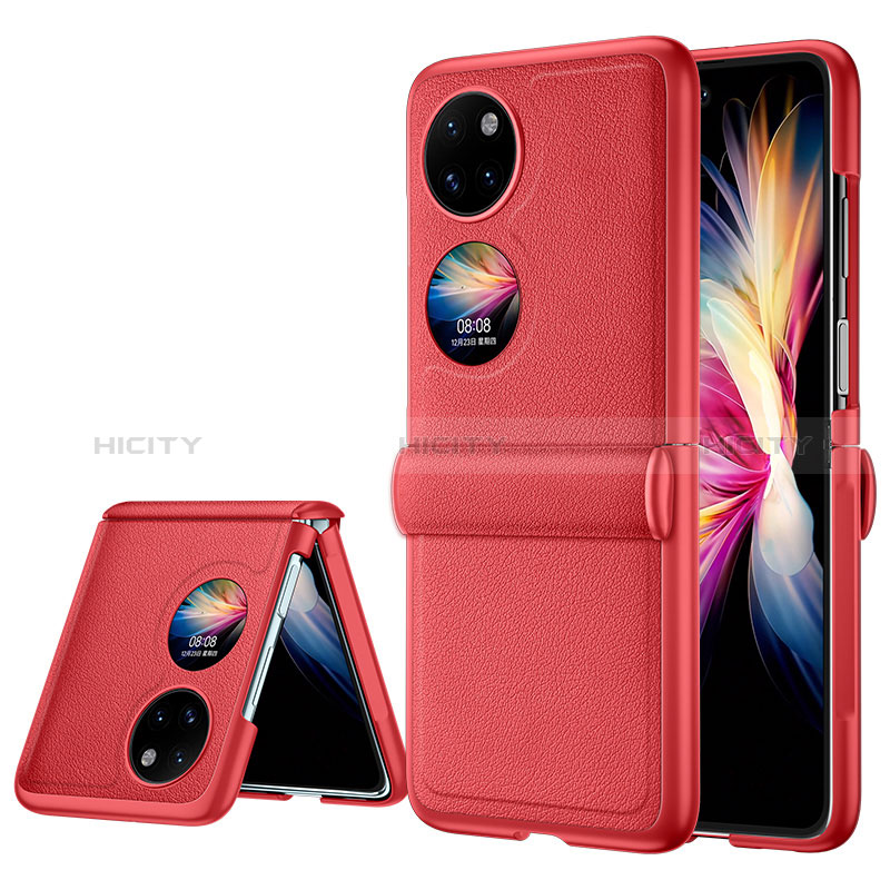 Custodia Lusso Pelle e Plastica Opaca Cover QK2 per Huawei Pocket S Rosso