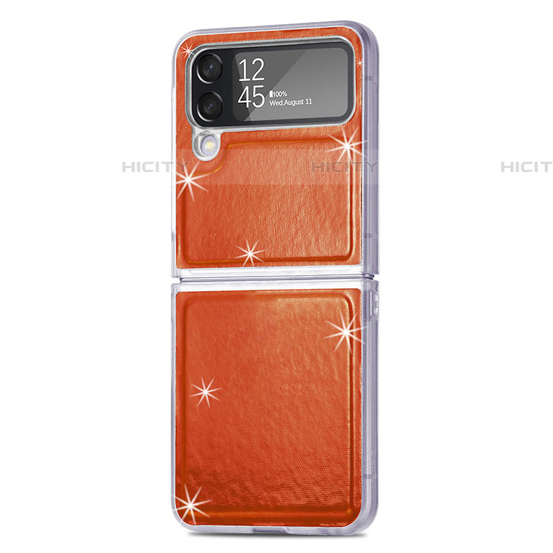 Custodia Lusso Pelle e Plastica Opaca Cover R08 per Samsung Galaxy Z Flip4 5G Arancione