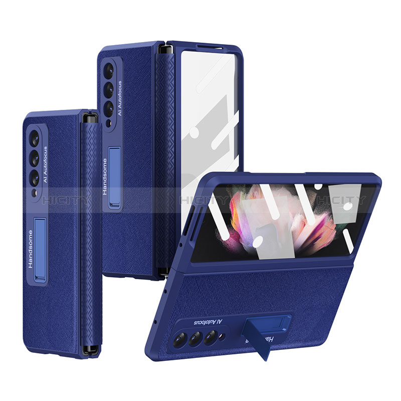 Custodia Lusso Pelle e Plastica Opaca Cover R09 per Samsung Galaxy Z Fold3 5G Blu