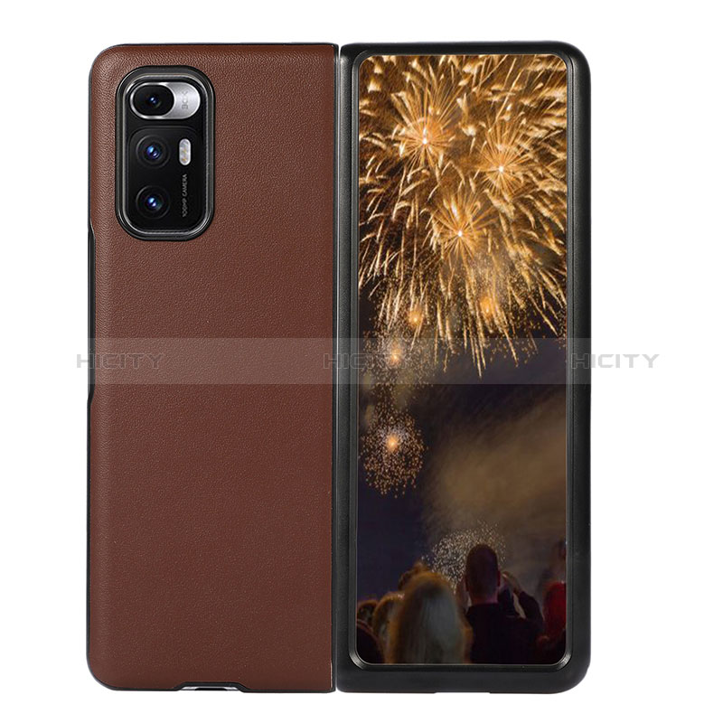 Custodia Lusso Pelle e Plastica Opaca Cover S04 per Xiaomi Mix Fold 5G Marrone