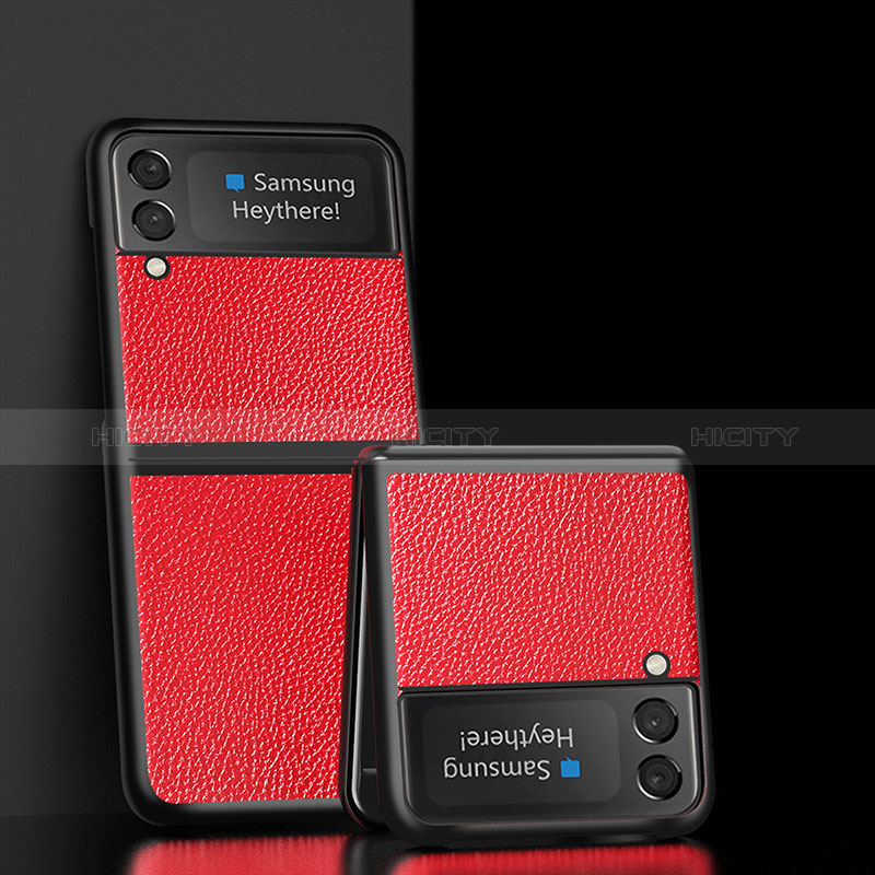 Custodia Lusso Pelle e Plastica Opaca Cover S05 per Samsung Galaxy Z Flip3 5G Rosso