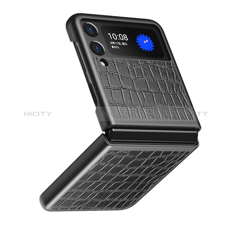 Custodia Lusso Pelle e Plastica Opaca Cover S07 per Samsung Galaxy Z Flip3 5G Nero