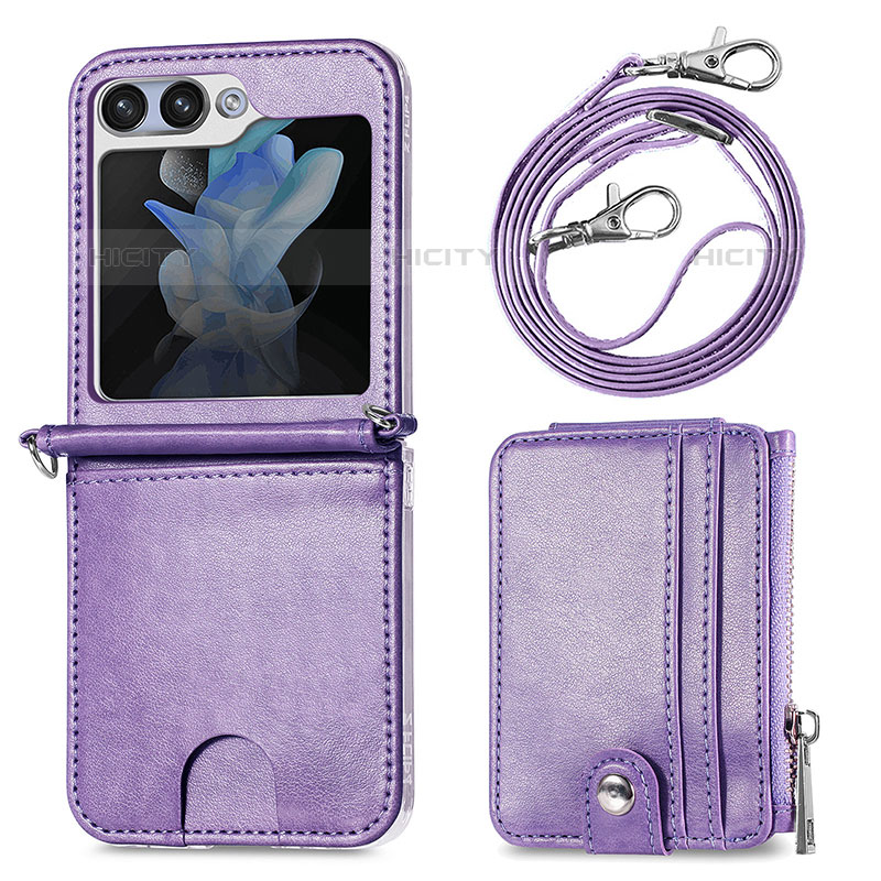 Custodia Lusso Pelle e Plastica Opaca Cover S07D per Samsung Galaxy Z Flip5 5G Viola