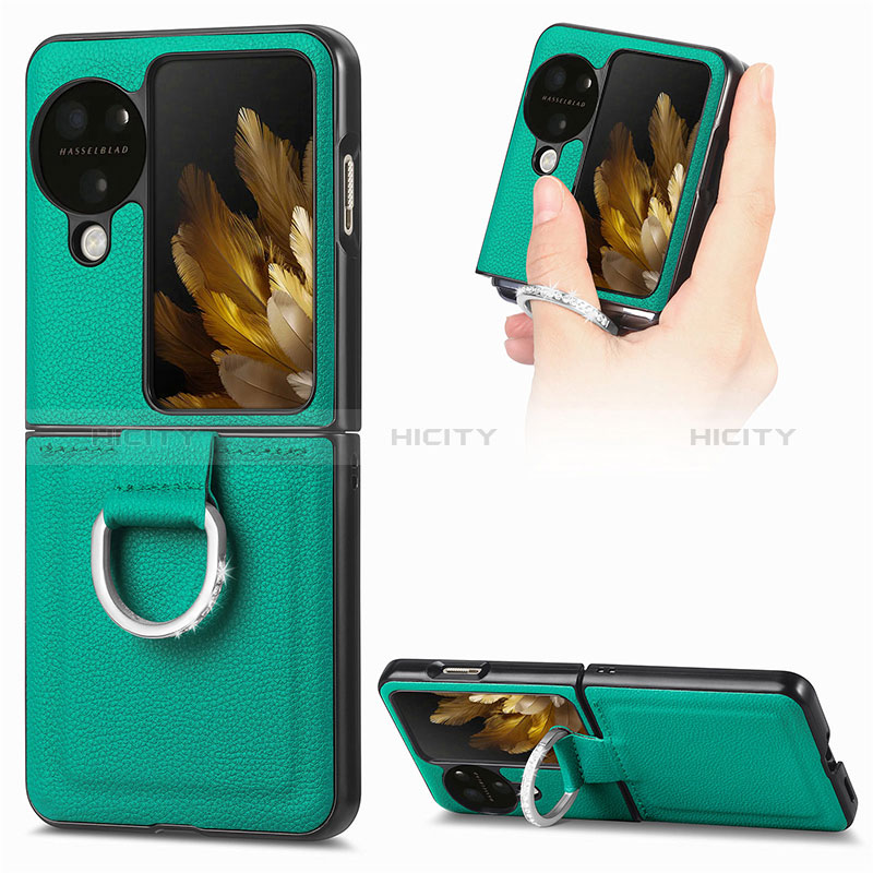 Custodia Lusso Pelle e Plastica Opaca Cover SD1 per Oppo Find N3 Flip 5G Verde