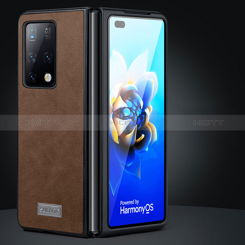 Custodia Lusso Pelle e Plastica Opaca Cover SD2 per Huawei Mate X2 Marrone