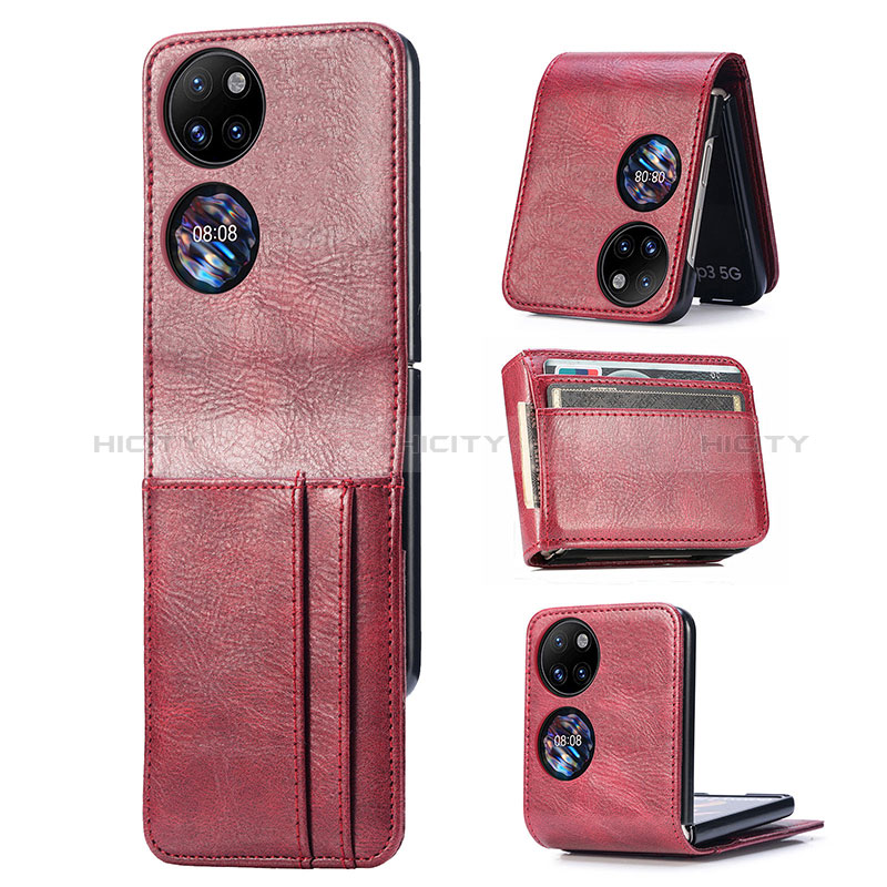 Custodia Lusso Pelle e Plastica Opaca Cover SD4 per Huawei P50 Pocket Rosso