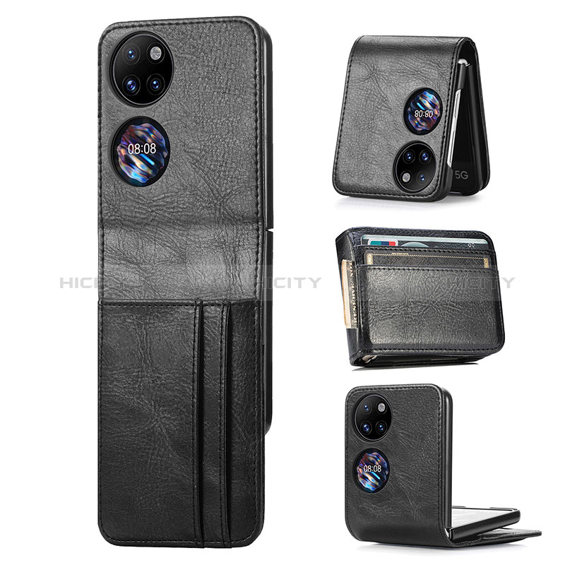 Custodia Lusso Pelle e Plastica Opaca Cover SD4 per Huawei P60 Pocket Nero