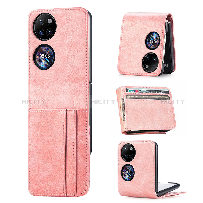 Custodia Lusso Pelle e Plastica Opaca Cover SD4 per Huawei P60 Pocket Oro Rosa