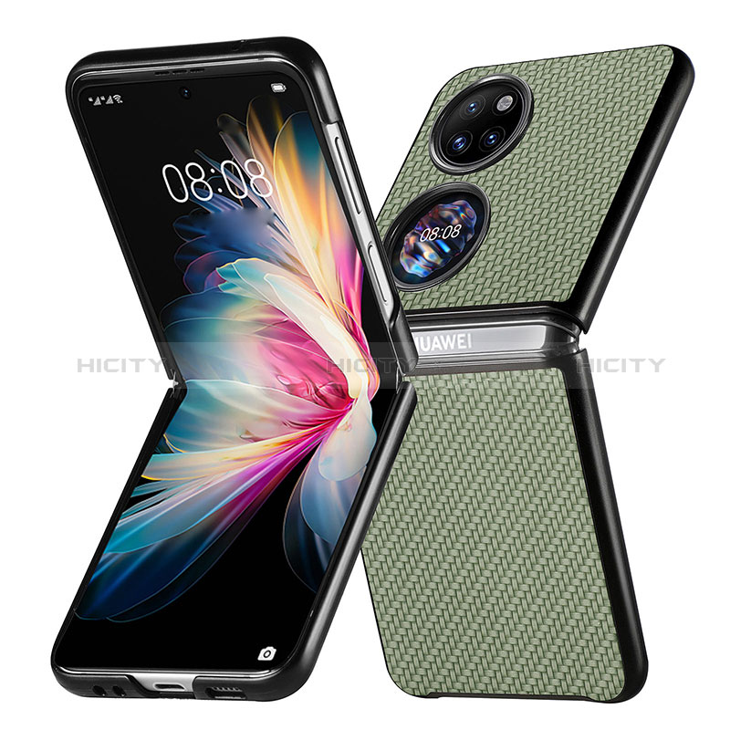 Custodia Lusso Pelle e Plastica Opaca Cover SD5 per Huawei P50 Pocket Verde