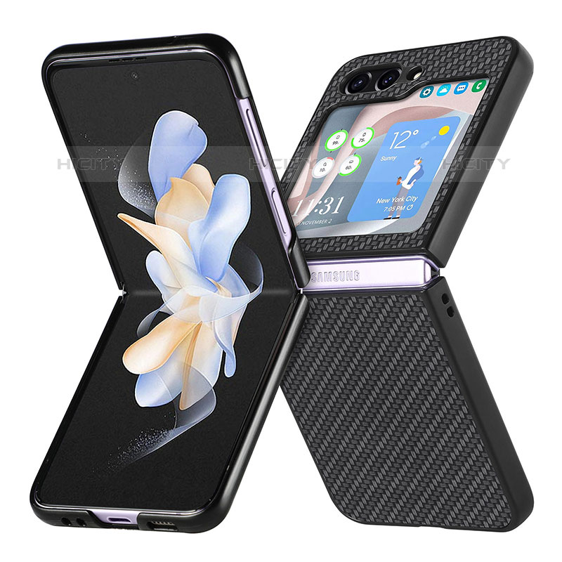 Custodia Lusso Pelle e Plastica Opaca Cover SD5 per Samsung Galaxy Z Flip5 5G Nero