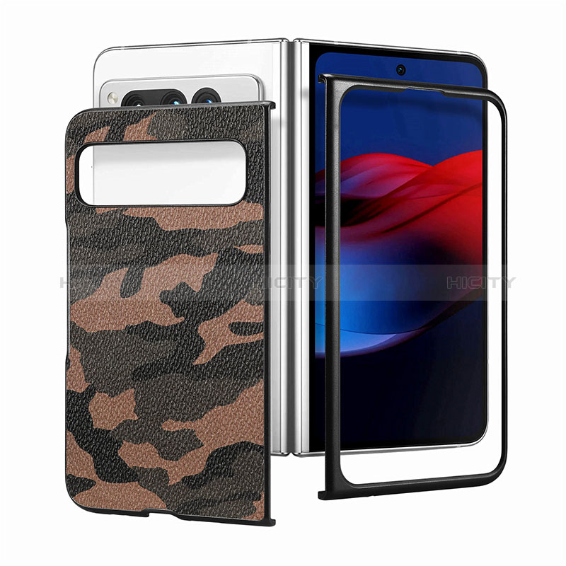 Custodia Lusso Pelle e Plastica Opaca Cover SD6 per Google Pixel Fold 5G Marrone