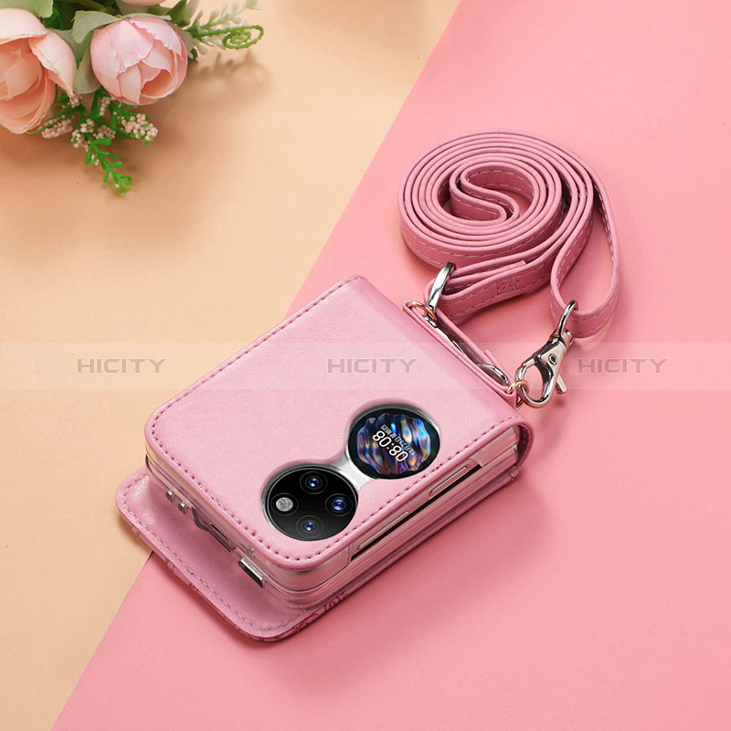 Custodia Lusso Pelle e Plastica Opaca Cover SD7 per Huawei P60 Pocket Oro Rosa