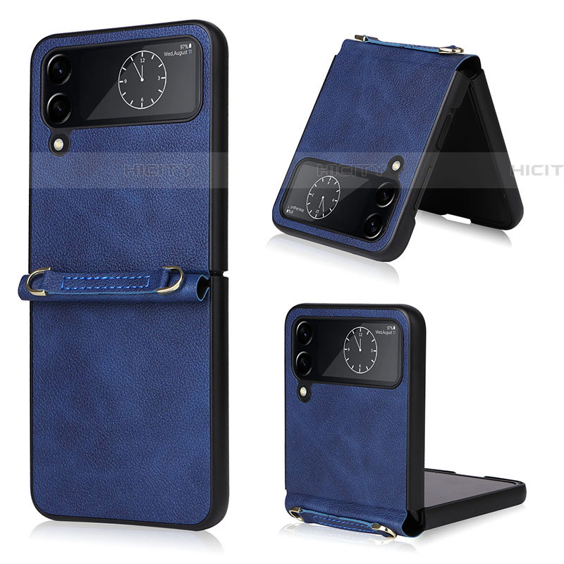 Custodia Lusso Pelle e Plastica Opaca Cover T02 per Samsung Galaxy Z Flip4 5G Blu