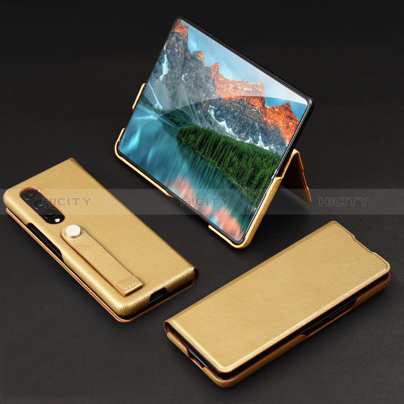 Custodia Lusso Pelle e Plastica Opaca Cover T02 per Samsung Galaxy Z Fold3 5G Oro