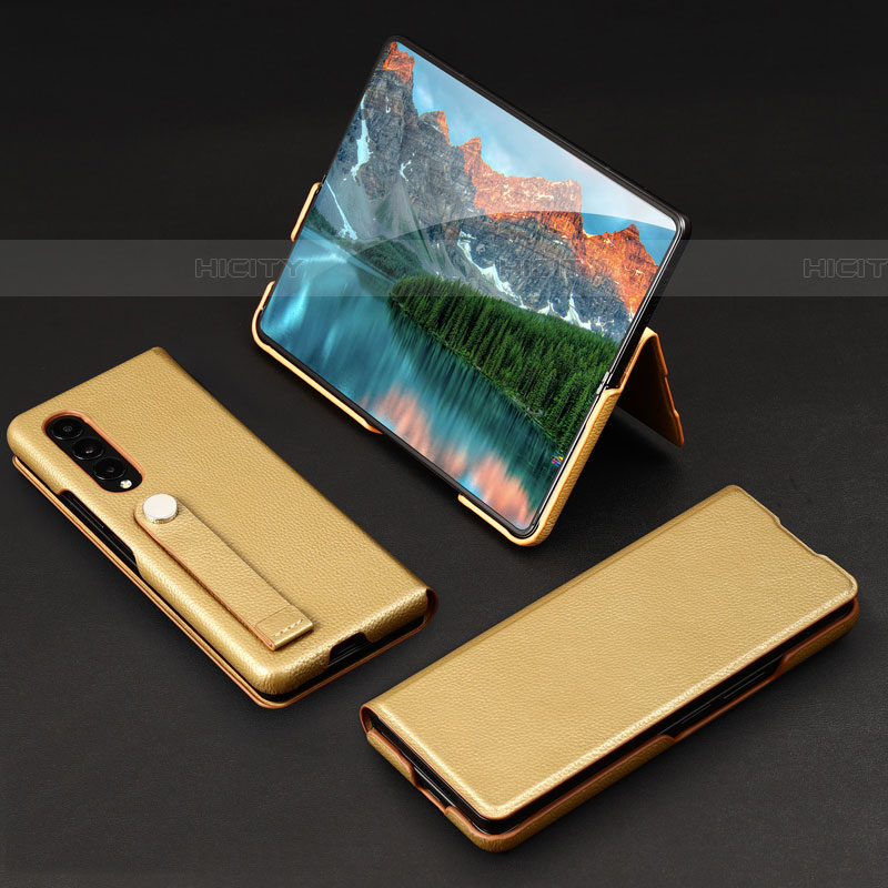 Custodia Lusso Pelle e Plastica Opaca Cover T02 per Samsung Galaxy Z Fold4 5G Oro