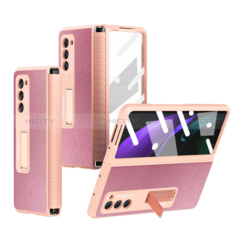 Custodia Lusso Pelle e Plastica Opaca Cover Z03 per Samsung Galaxy Z Fold2 5G Oro Rosa