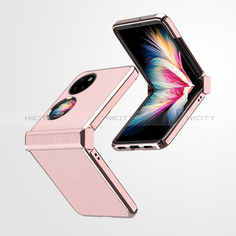 Custodia Lusso Pelle e Plastica Opaca Cover ZL1 per Huawei P50 Pocket Oro Rosa