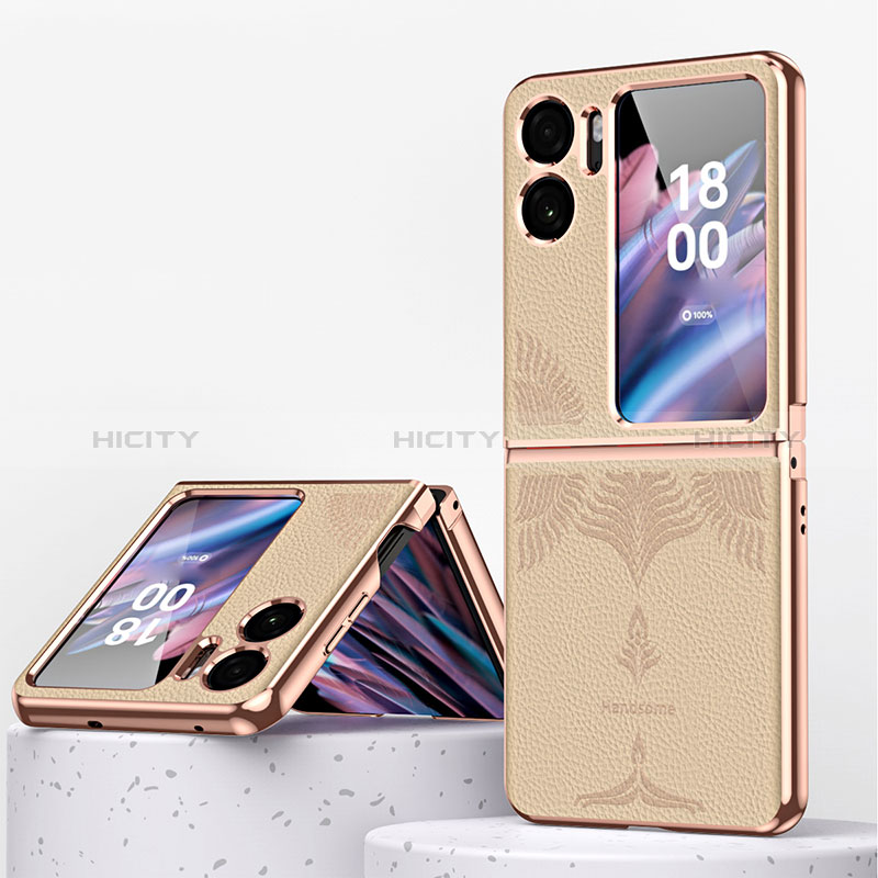 Custodia Lusso Pelle e Plastica Opaca Cover ZL1 per Oppo Find N2 Flip 5G Oro