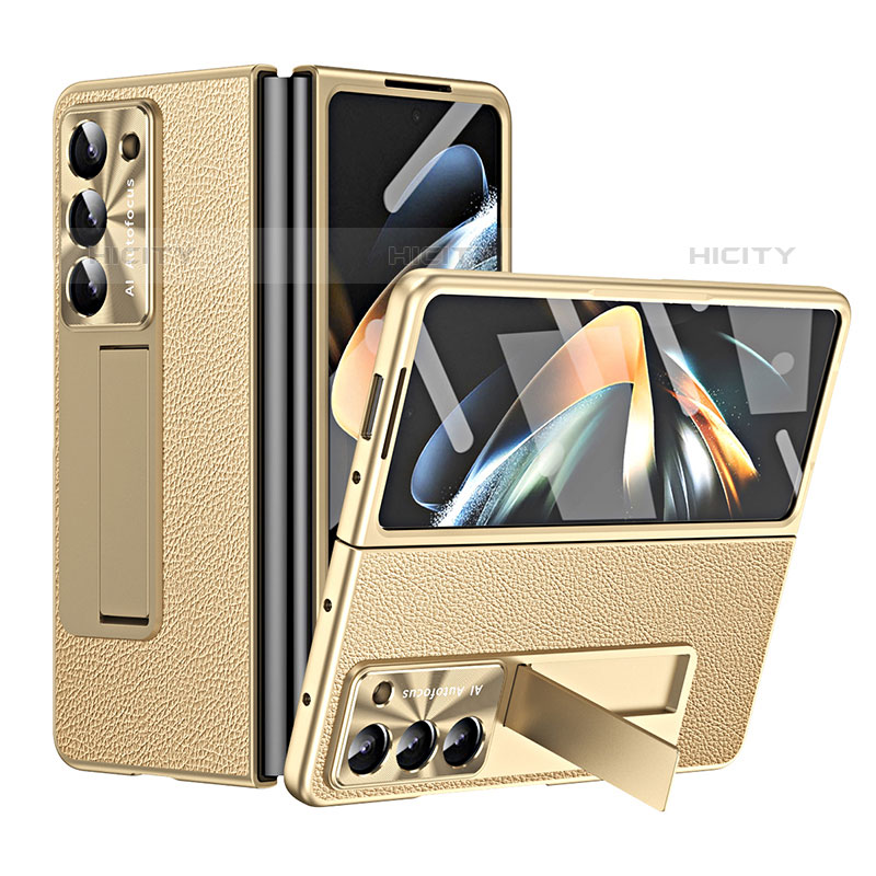 Custodia Lusso Pelle e Plastica Opaca Cover ZL1 per Samsung Galaxy Z Fold5 5G Oro