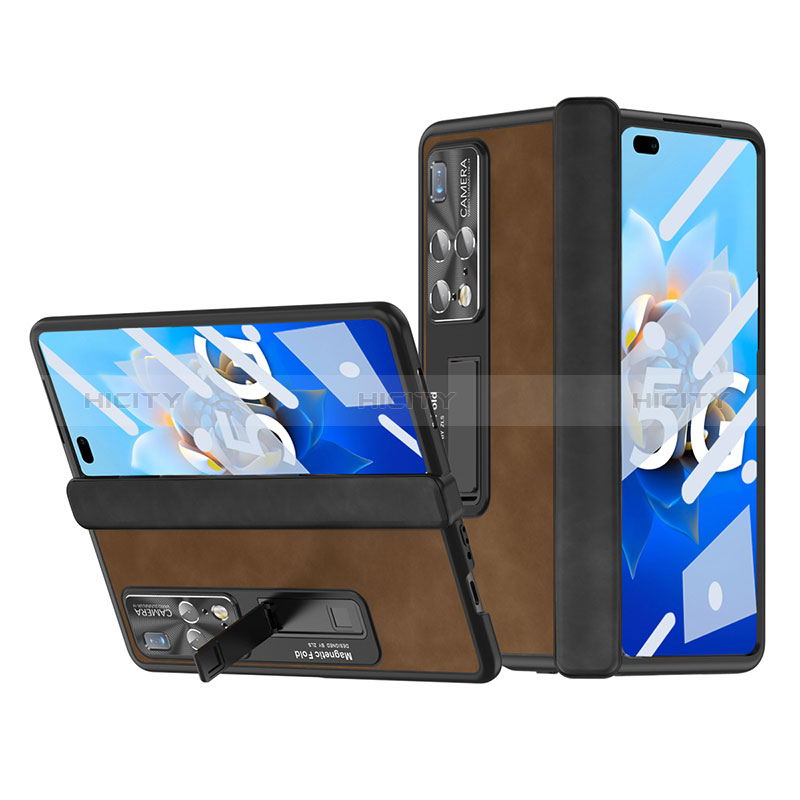 Custodia Lusso Pelle e Plastica Opaca Cover ZL12 per Huawei Mate X2 Marrone