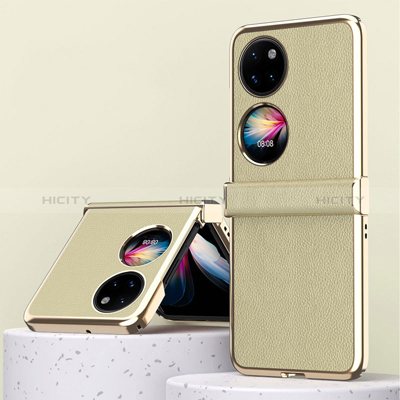 Custodia Lusso Pelle e Plastica Opaca Cover ZL2 per Huawei P50 Pocket Oro