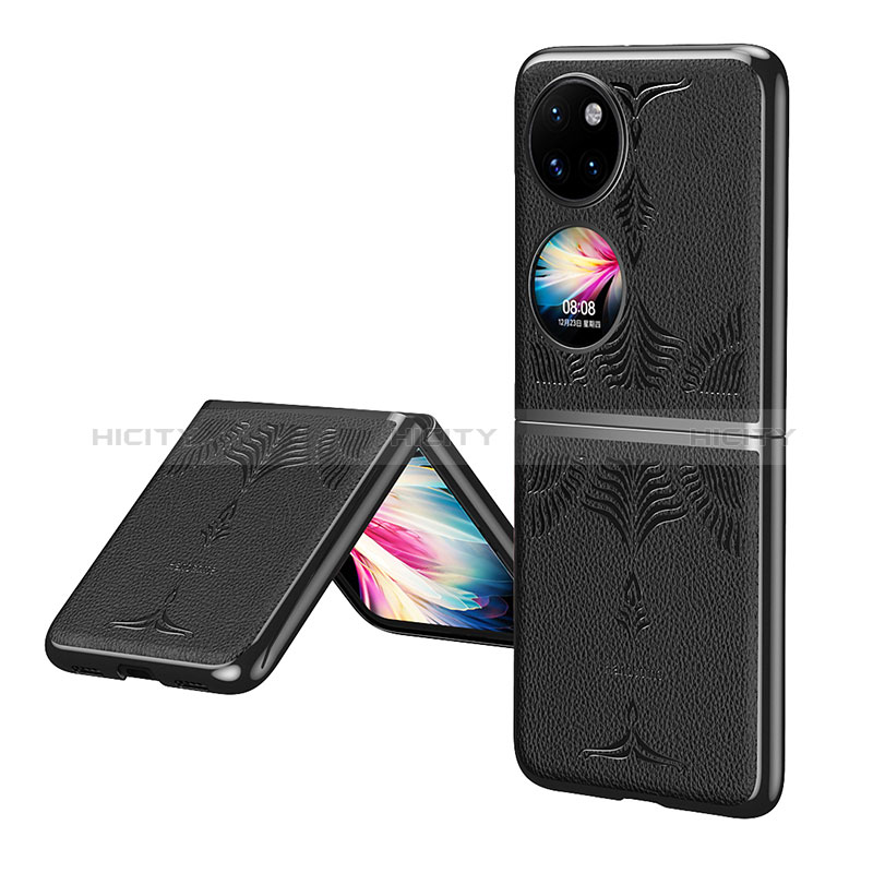 Custodia Lusso Pelle e Plastica Opaca Cover ZL4 per Huawei P50 Pocket Nero