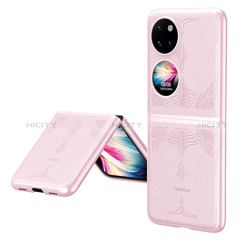 Custodia Lusso Pelle e Plastica Opaca Cover ZL4 per Huawei P50 Pocket Oro Rosa