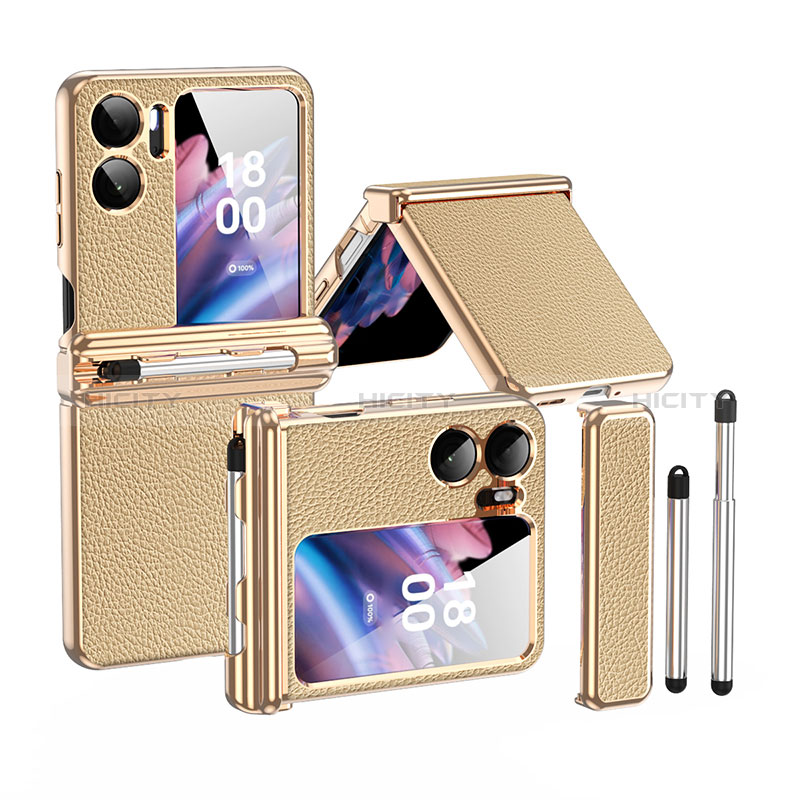 Custodia Lusso Pelle e Plastica Opaca Cover ZL4 per Oppo Find N2 Flip 5G Oro