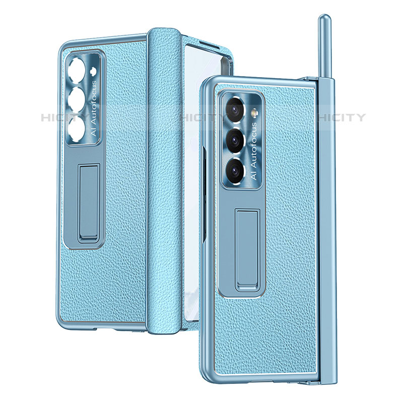 Custodia Lusso Pelle e Plastica Opaca Cover ZL4 per Samsung Galaxy Z Fold5 5G Cielo Blu