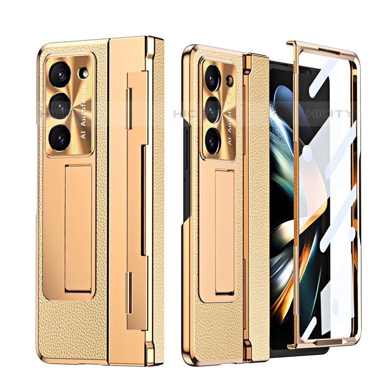 Custodia Lusso Pelle e Plastica Opaca Cover ZL4 per Samsung Galaxy Z Fold5 5G Oro