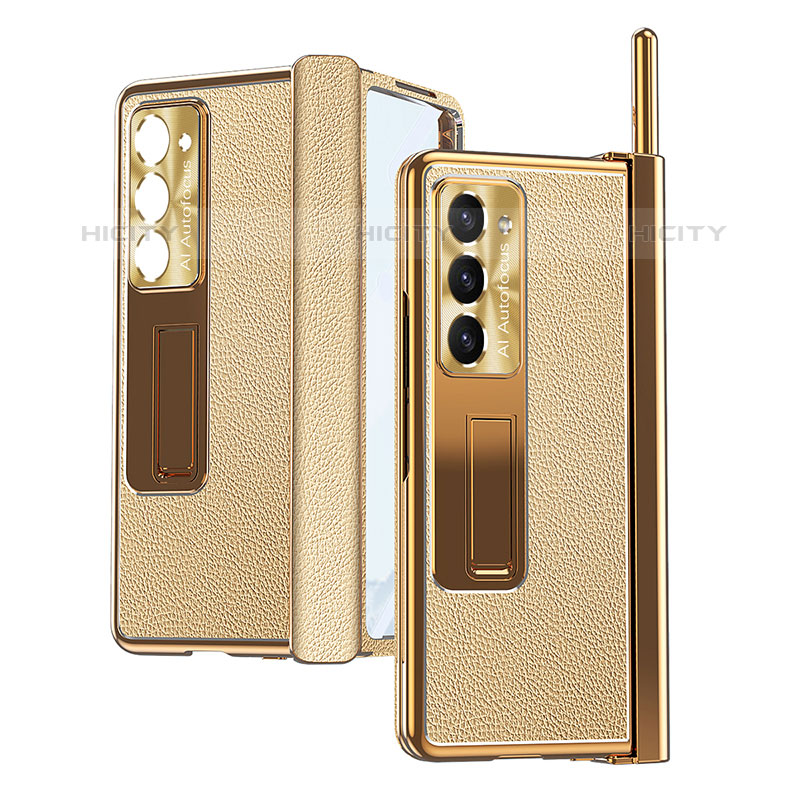 Custodia Lusso Pelle e Plastica Opaca Cover ZL4 per Samsung Galaxy Z Fold5 5G Oro