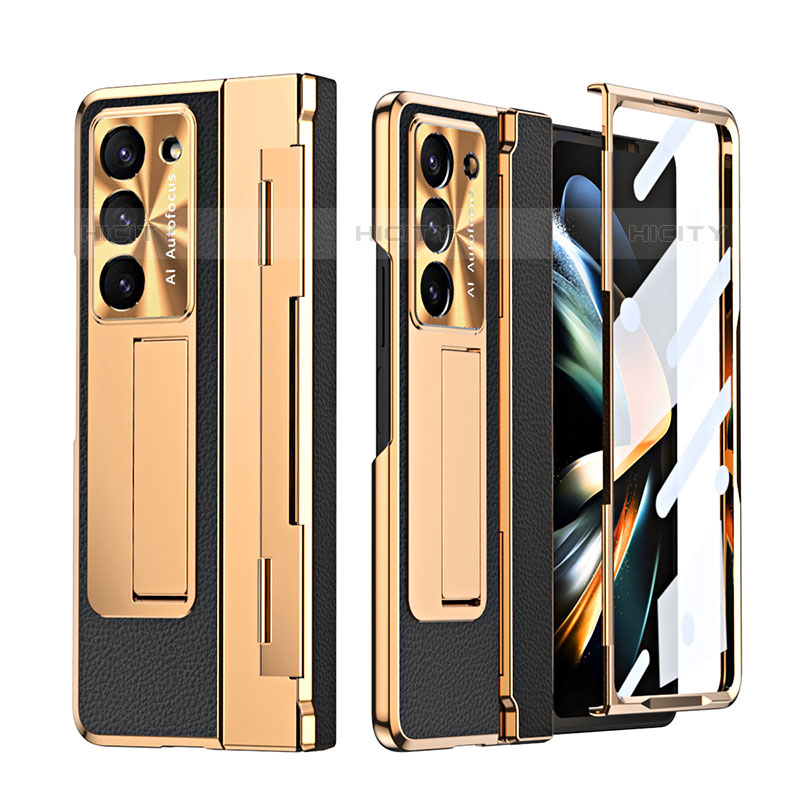 Custodia Lusso Pelle e Plastica Opaca Cover ZL4 per Samsung Galaxy Z Fold5 5G Oro e Nero