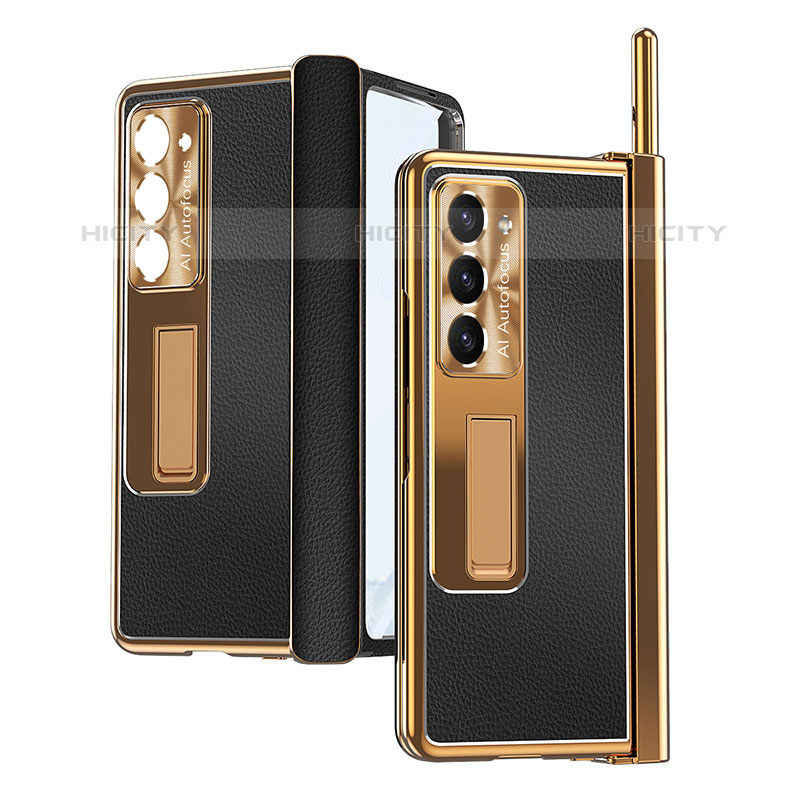 Custodia Lusso Pelle e Plastica Opaca Cover ZL4 per Samsung Galaxy Z Fold5 5G Oro e Nero